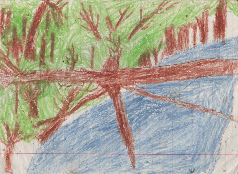 1996-09-05 - Thursday - River Forest Trees Green Brown Blue Crayons.png