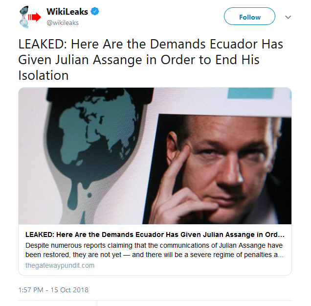 WikiLeaks on Twitter   LEAKED  Here Are the Demands Ecuador Has Given Julian Assange in Order to End His Isolation https   t.co 8VytPpsTPc .png