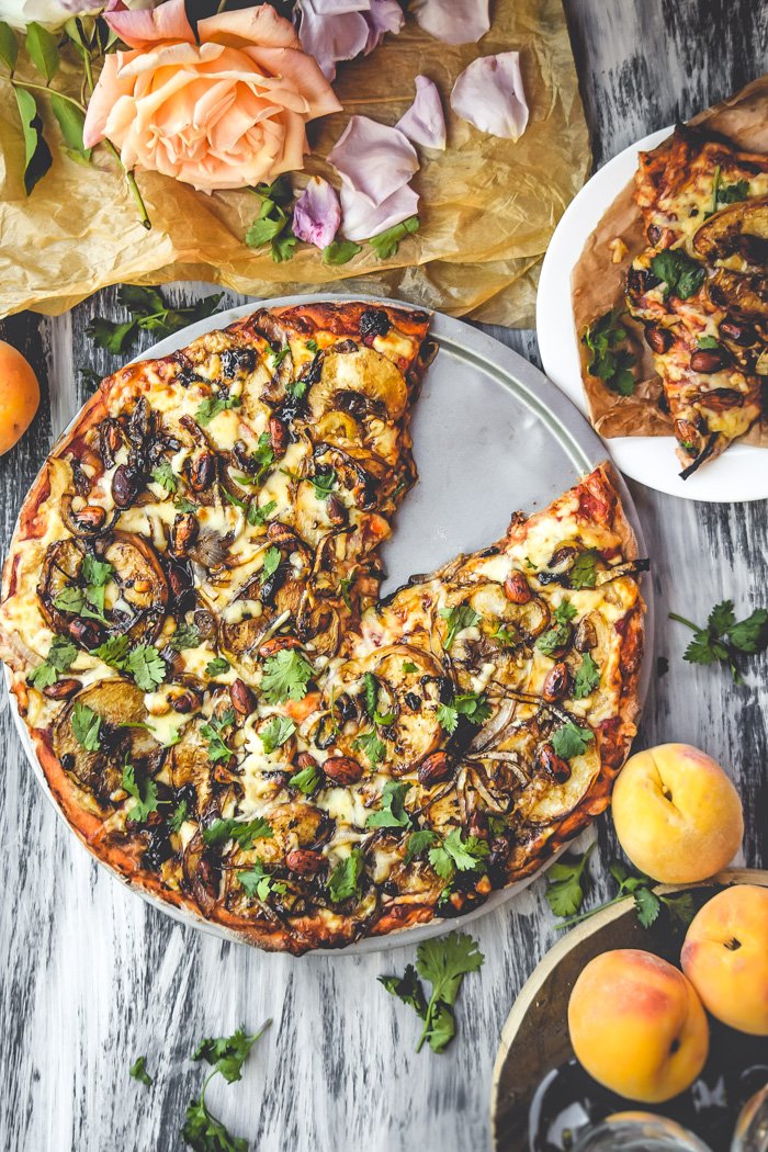 Balsamic Roasted Peach, Almond, & Cilantro Pizza (Vegan)-4.jpg