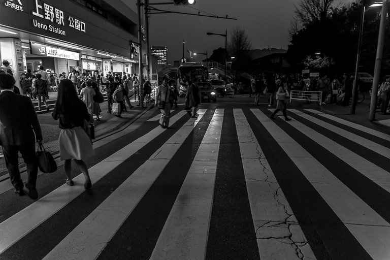 Japan tokyo ueno people cross road station best bw.jpg