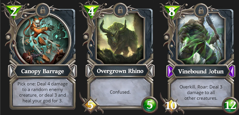 Gods Unchained nature start deck canopybarrage overgrownrhino vinebound.png