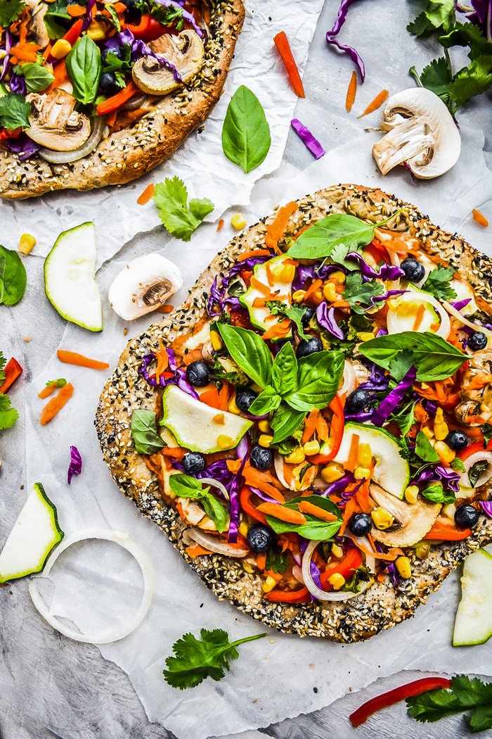 Rainbow Veggie Hummus Pizza & Everything Bagel Crust (Vegan)#pizza-4.jpg
