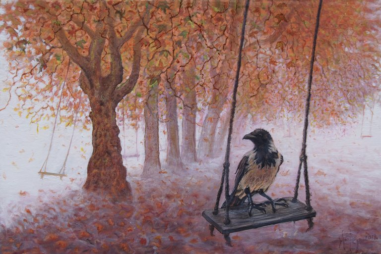 Crow On Tree Swing oil on canvas 27x41 cm 2018.jpg