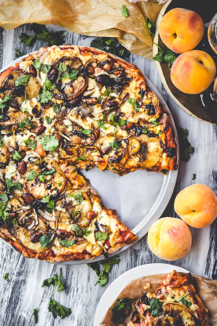 Balsamic Roasted Peach, Almond, & Cilantro Pizza (Vegan)-5.jpg