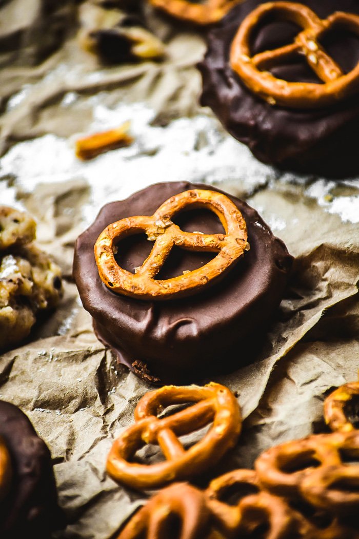 Chocolate Covered Caramel Cookie Dough Pretzel Cups-3.jpg