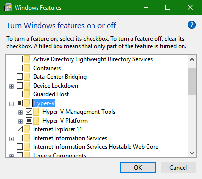 Turn Windows features on or off