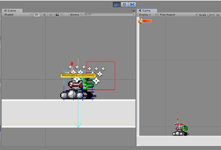 Unity Screenshot showing downward raycasting for sprite