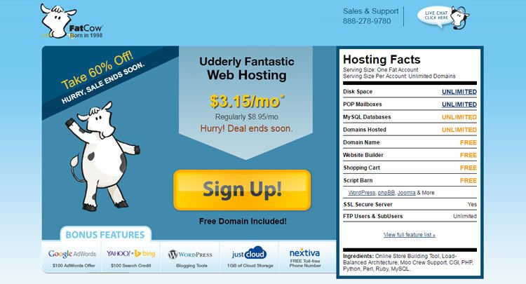 The Original FatCow hosting plan in a glance.
