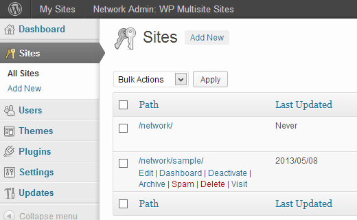 Managing sites in a WordPress multisite network