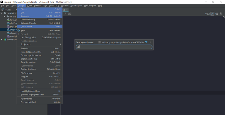 Navigation in PhpStorm