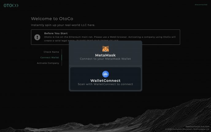 OtoCo wallet connection