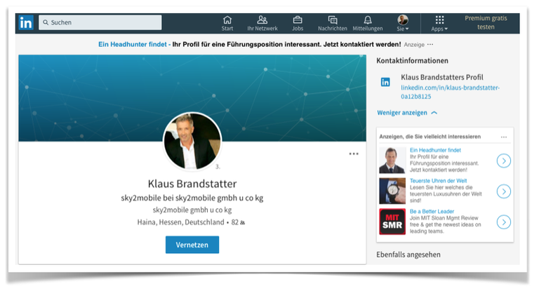 LinkedIn Profil Klaus Brandstätter vom 10.07.2017