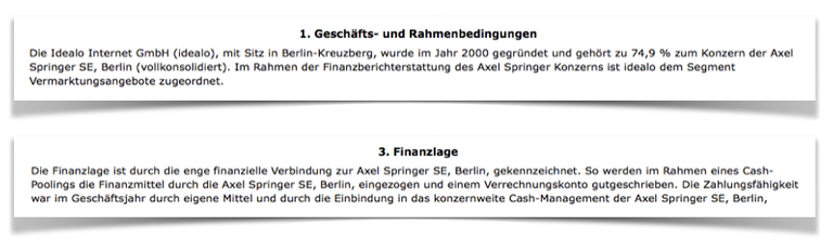 Bilanzbericht der idealo.de vom Axel Springer Konzern