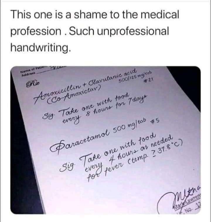Это - позор профессии медика. Такой непрофессиональный почерк.