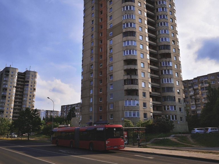 15-18-storey building is the key distinction of brutalist architecture in Fabijoniškės, Vilnius