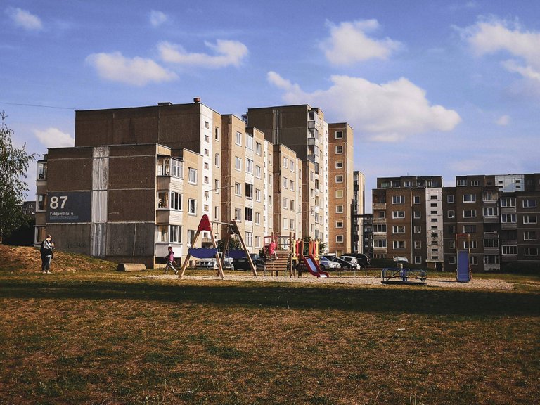 Children playing outside in Fabijoniškės, Vilnius