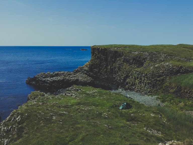 Tent on Staffa island, Hebrides, Scotland