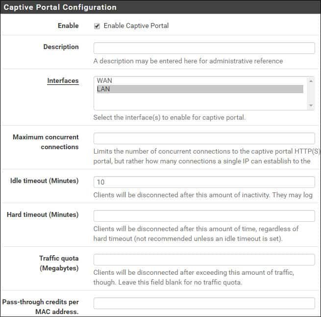 pfsense captive portal configuration