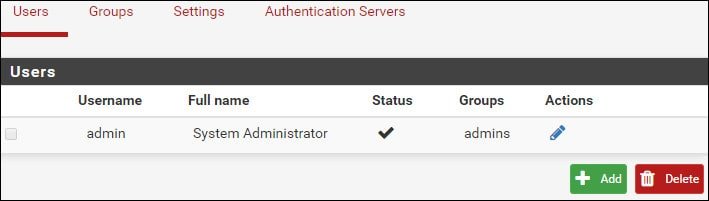 pfsense user account