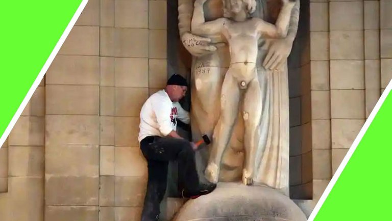 Bloke Takes A Hammer To Notorious BBC Statue