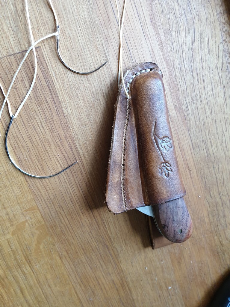 stitching a leather knife sheath