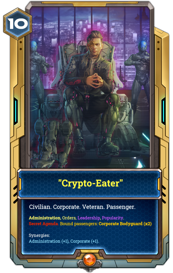 The corporate faction has some interesting cards, such as Crypto-Eater or the epic card of Nash the Expert.