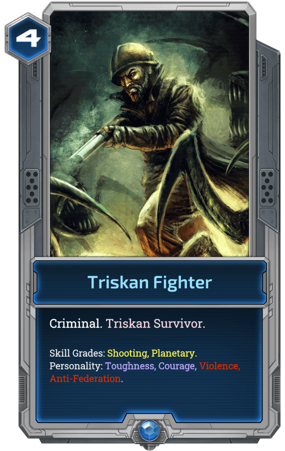 The Triskan Fighter is a rare card in the alpha collection, but Scarlet Sarah is an epic.