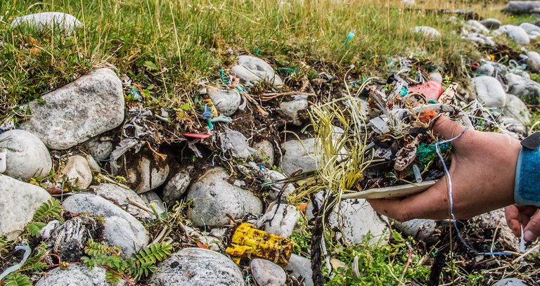 Marine litter. Anthropocene layer of plastic.