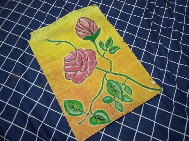 My masterpiece on my high school | Red roses; drawing using oil pastel crayon.