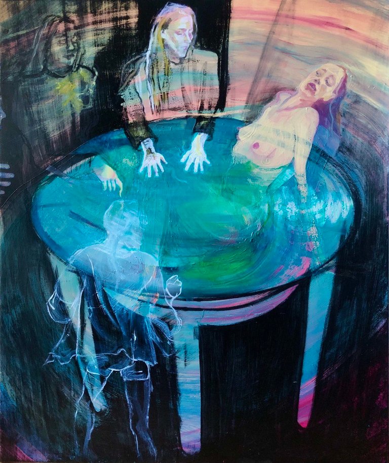 Agata Gromada, Wokół stołu, 2025, olej na płótnie bawełnianym, 100x120cm.jpg