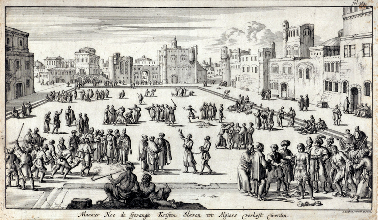 Algerian slave market jan leykan 1684 engraving public.png