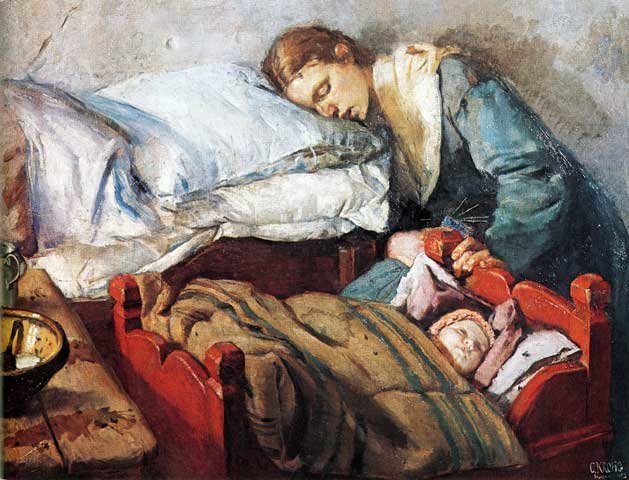 Christian_Krohg-Sovende_mor_med_barn_1883 public sleeping mother.jpg