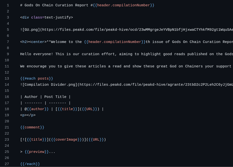 Example of the Handlebars template