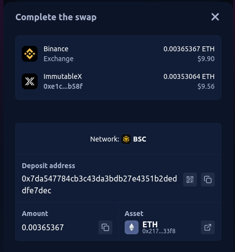 Obtaining the LayerSwap deposit address