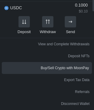 Opening the MoonPay pop-up in https://tokentrove.com