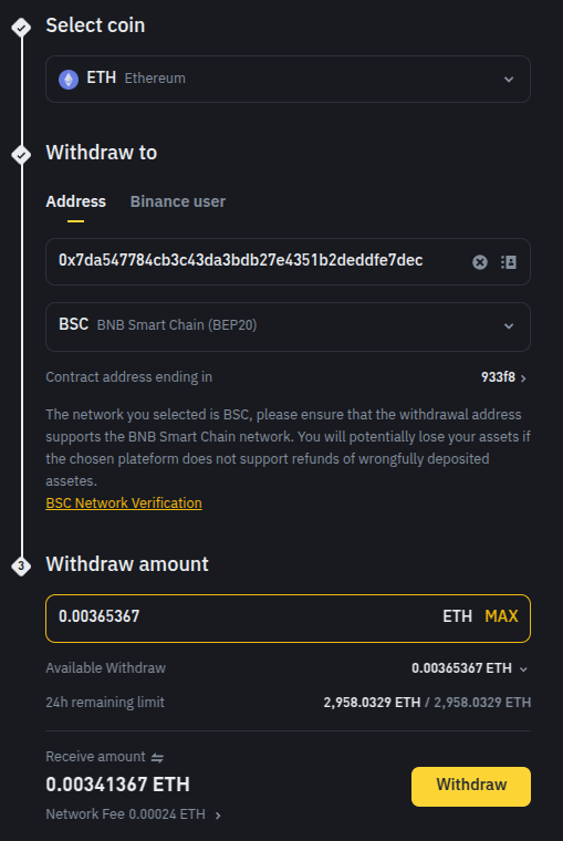 ETH withdrawal from Binance to LayerSwap