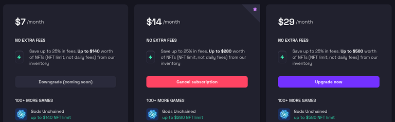 Current Premium Subscription options. Source: https://www.lootrush.com/subscriptions