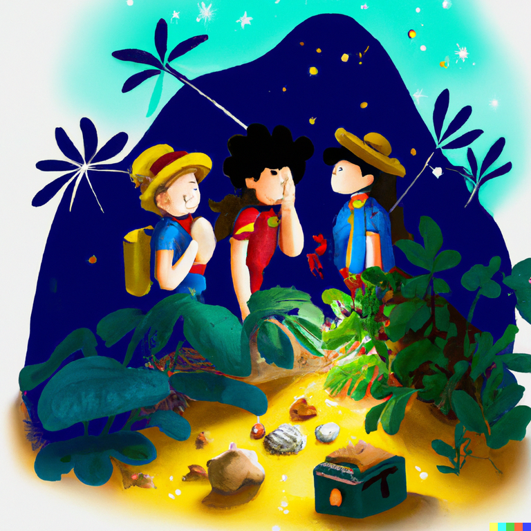 DALL·E 2023-01-05 00.47.10 - The mysterious story of 3 friends who went in search of treasure.png