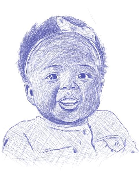 Pen drawing : A drawing of a smiling African baby.