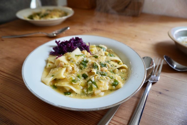 Homemade pasta with chickpea sauce