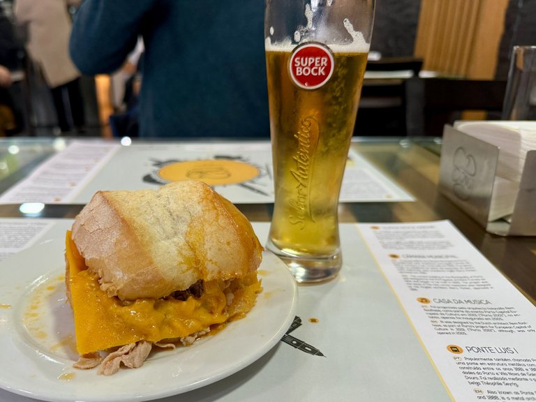 Porto’s pork sandwich, the Bifana (and a beer).