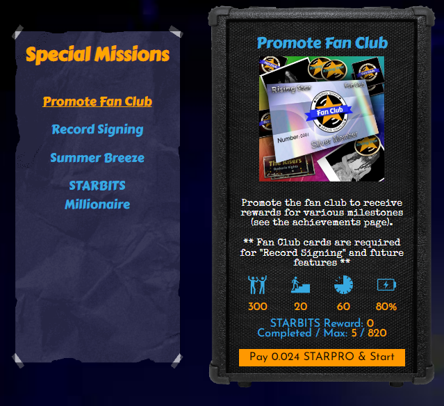 Rewards de las misiones especiales de Promote Fan Club - Rising Star Game