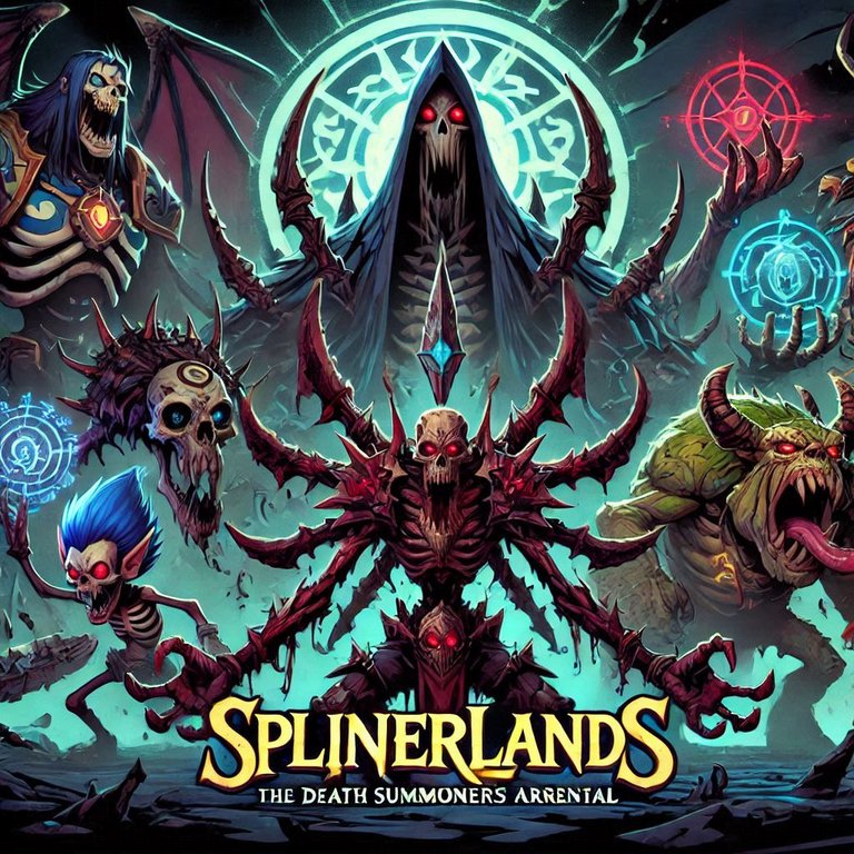 Splinterlands wallpaper with a dark background and monsters from the death summoners arsenal.png