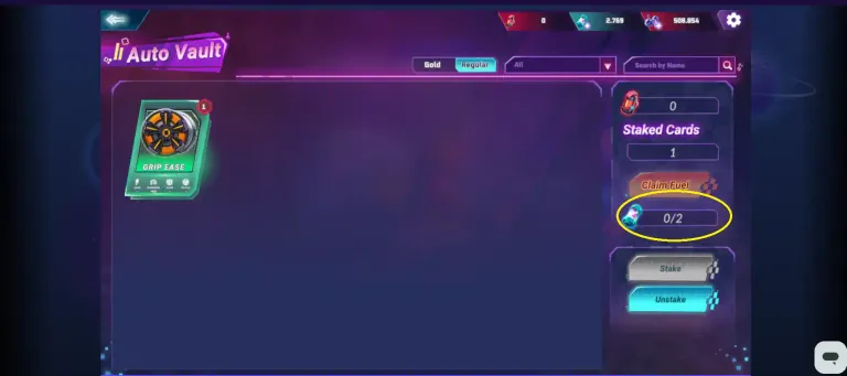 Stake your cards to get fuel on moonkarts