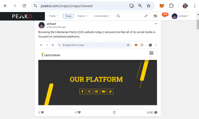 The Libertarian Party (US) Has a Remarkable Fascination with Centralized Social Media - HIVE is Essential Infrastructure for Liberty