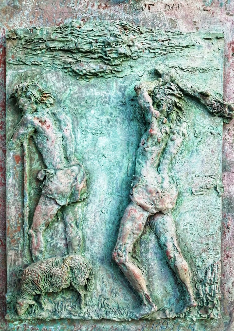 Bas-relief of a club and a shepherd... 