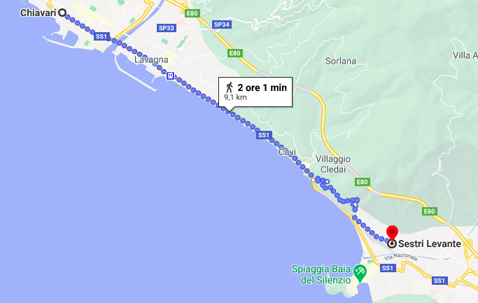 Google maps - Chiavari - Sestri Levante path... 