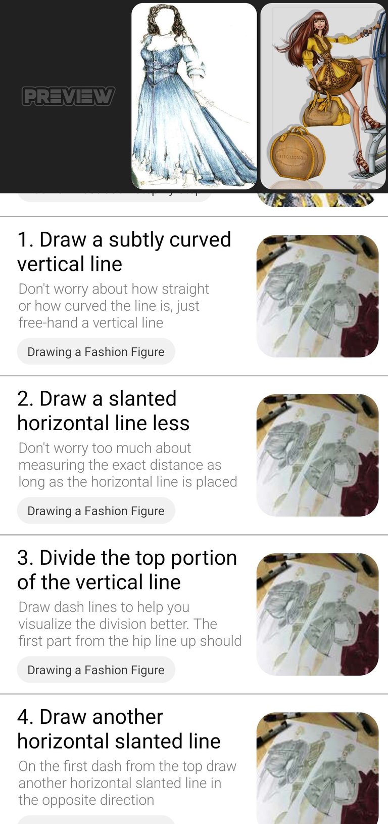 A screenshot of a detailed step guide fashion illustration on my phone