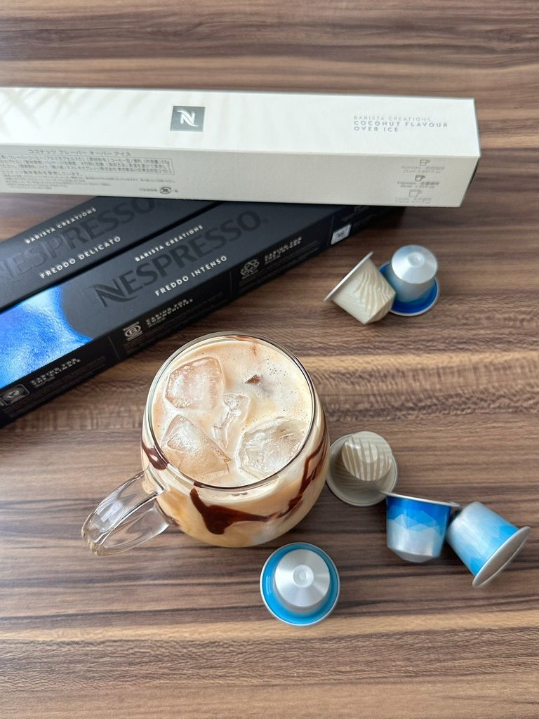 Iced latte with nespresso's limited edition coconut flavoured capsule - this is by far my favorite from nespresso