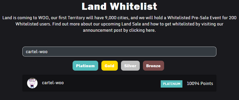 Our account @cartel-woo is whitelisted in the Platinum tier!